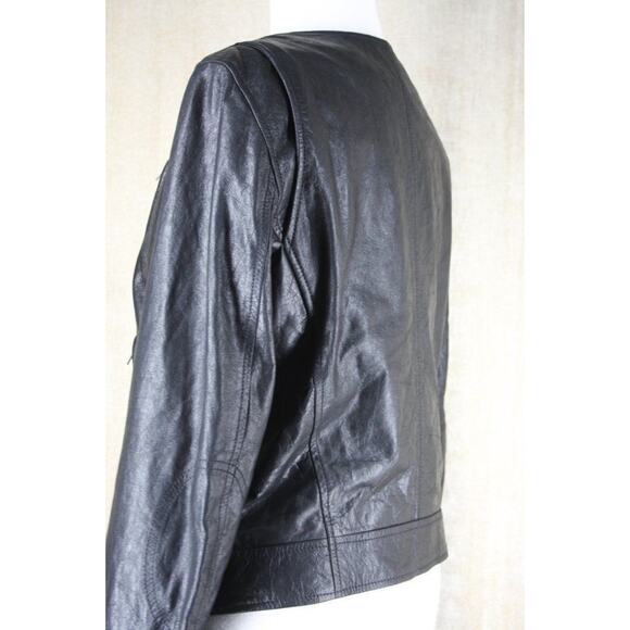 Theory Black Leather Fida Crop Front Zip Biker Jacket Size Large $815 Womens Sz - Picture 3 of 10